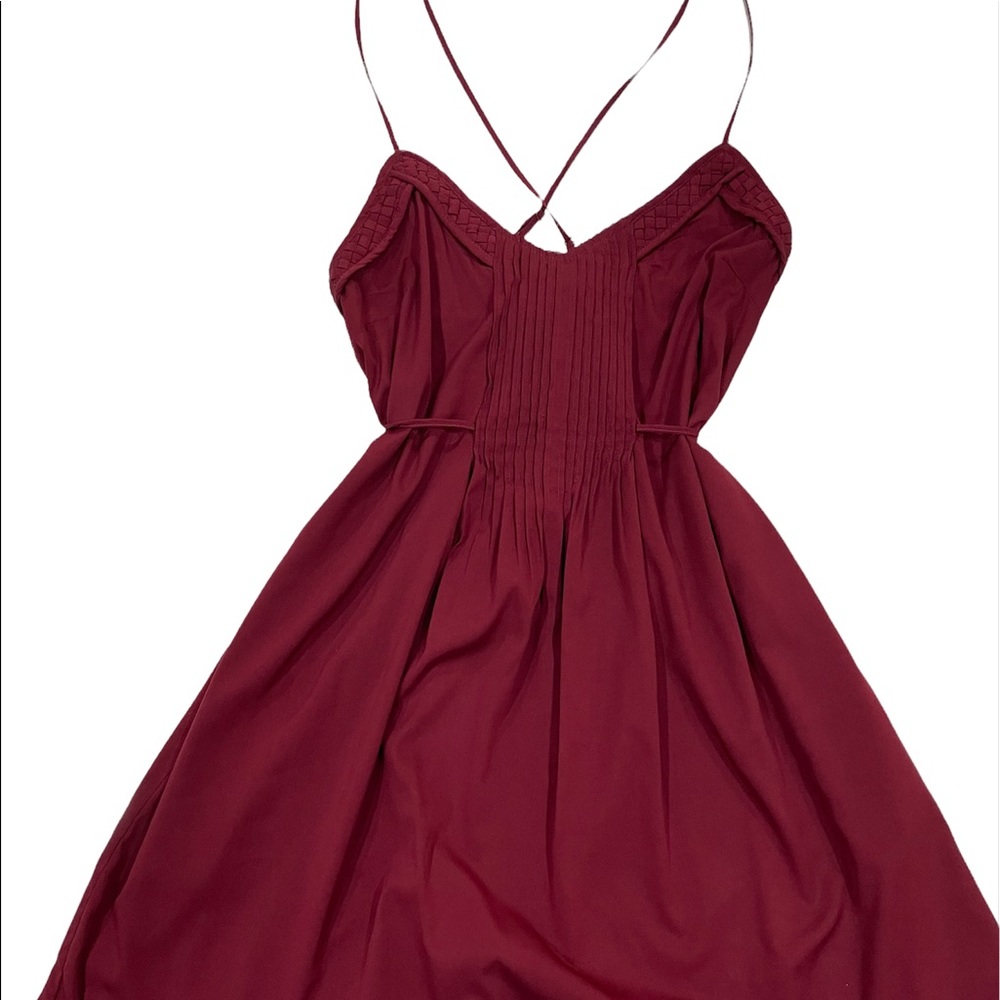 Ecote Maroon Pleated Dress w/ Adjustable Straps & Pockets-Medium